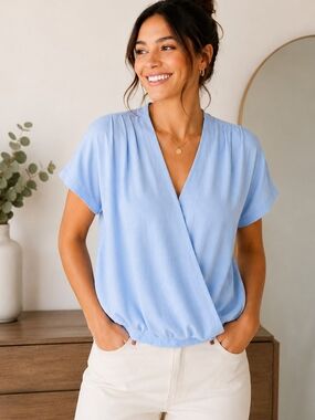 Fred David Women's Wrap Short Sleeve Blouse - Lg